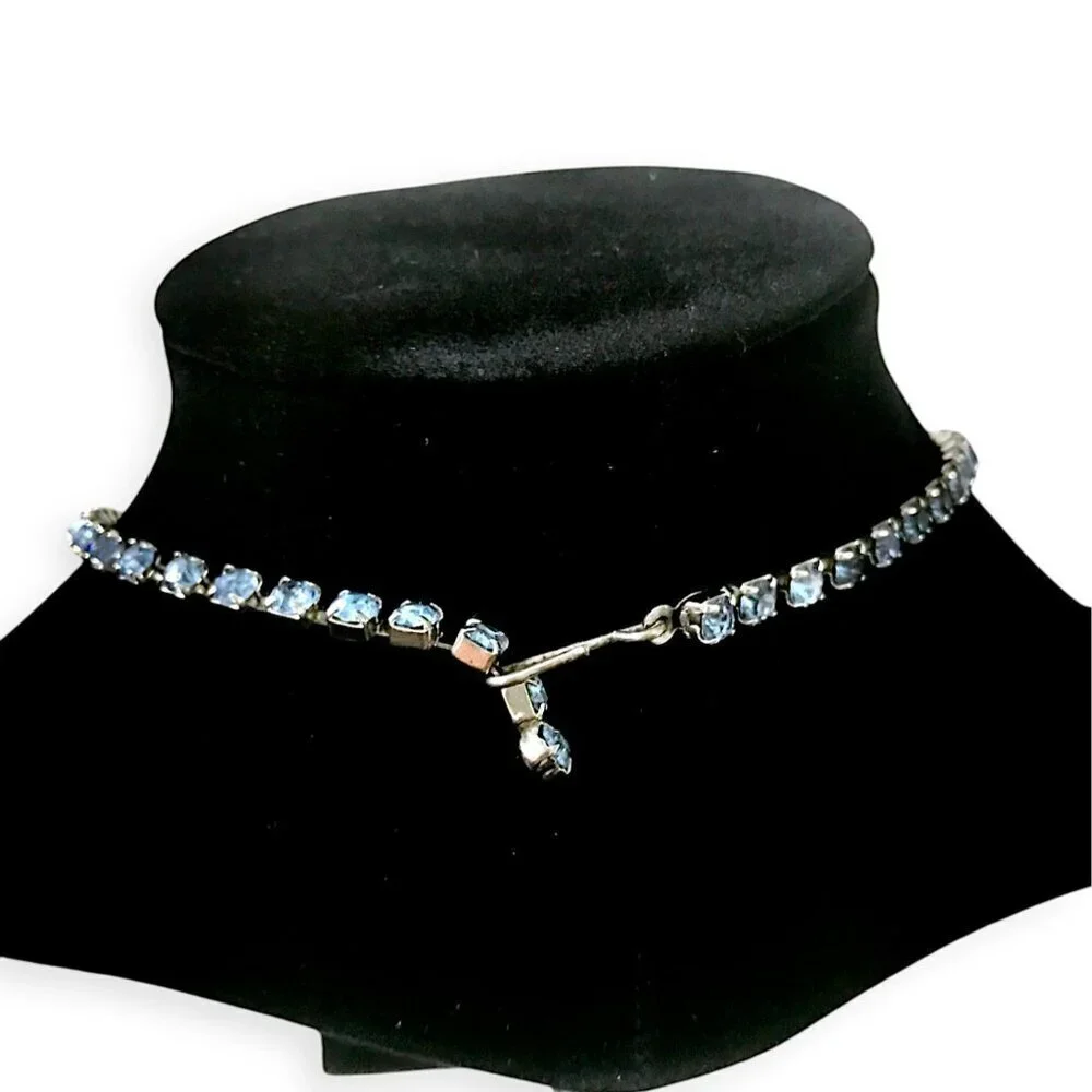 1950s Vintage Blue Moonglow Glass & Rhinestone Necklace